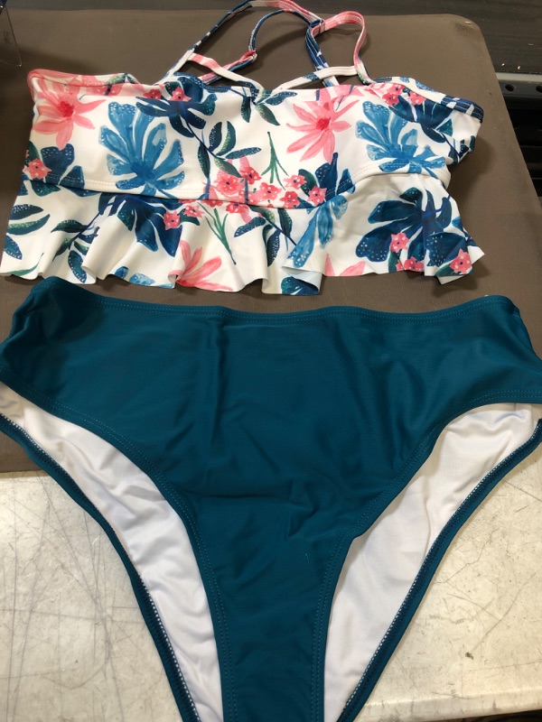 Photo 1 of XUNYU Girls Swimsuit Falbala High Waisted Bathing Suit Halter Neck Bikini Swimwear XL