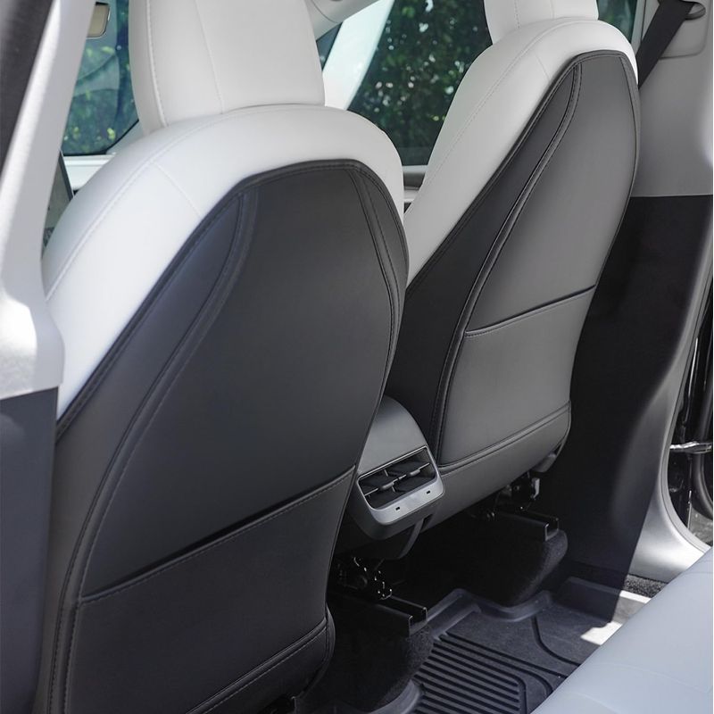 Photo 1 of EVandCAR Tesla Model 3/Y/2021+S Leather Seat Back Protector, Wear-Resistant Car Kick Mats with Organizer Pocket, Set of 2 Black
