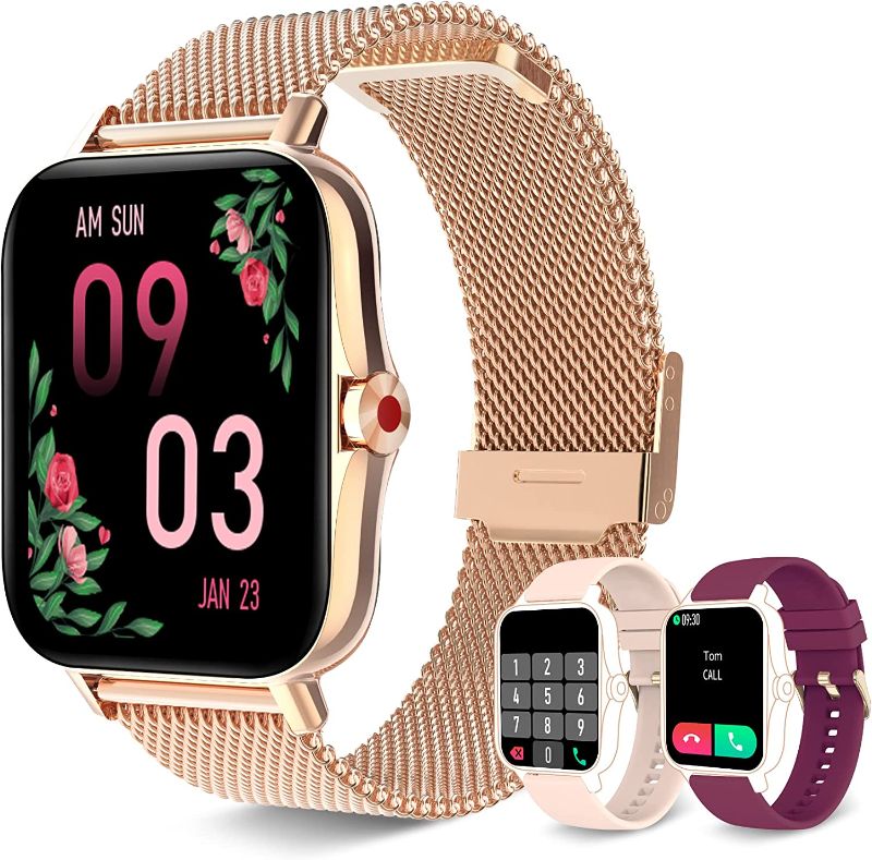 Photo 1 of Iaret Smart Watch for Women(Call Receive/Dial), Fitness Tracker Waterproof Smartwatch for Android iOS Phones 1.7" HD Full Touch Screen Digital Watches with Heart Rate Sleep Monitor Pedometer, Gold
