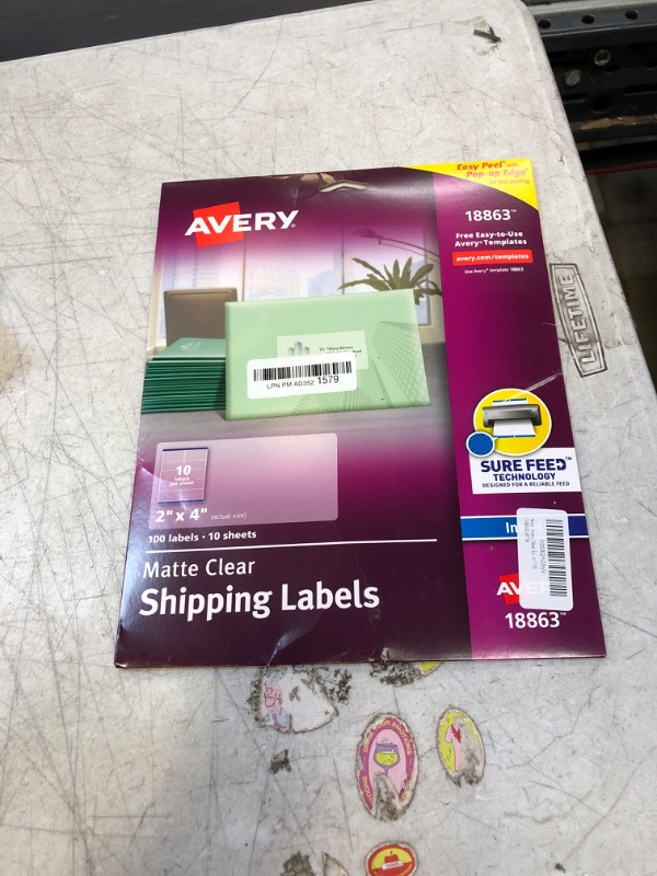 Photo 2 of Avery Easy Peel Shipping Labels, Permanent Adhesive, Matte, Clear, 2" x 4", 100 Labels (18863)