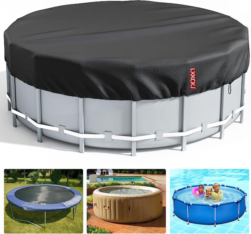 Photo 1 of 15 Ft Round Pool Cover, Solar Covers for Above Ground Pools, Inground Pool Cover Protector with Drawstring Design Increase Stability, Hot Tub Cover Ideal for Waterproof and Dustproof (Black)
