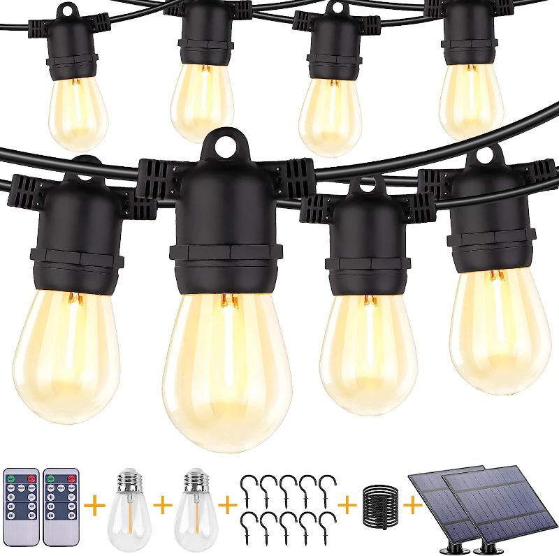 Photo 1 of Dott Arts Solar String Lights for Outside Waterproof 96FT (2X48FT) Solar Outdoor String Lights with Remote, USB Port, 32 LED Bulbs Solar Powered Patio Solar Lights for Outside Garden Yard Fence Bistro
