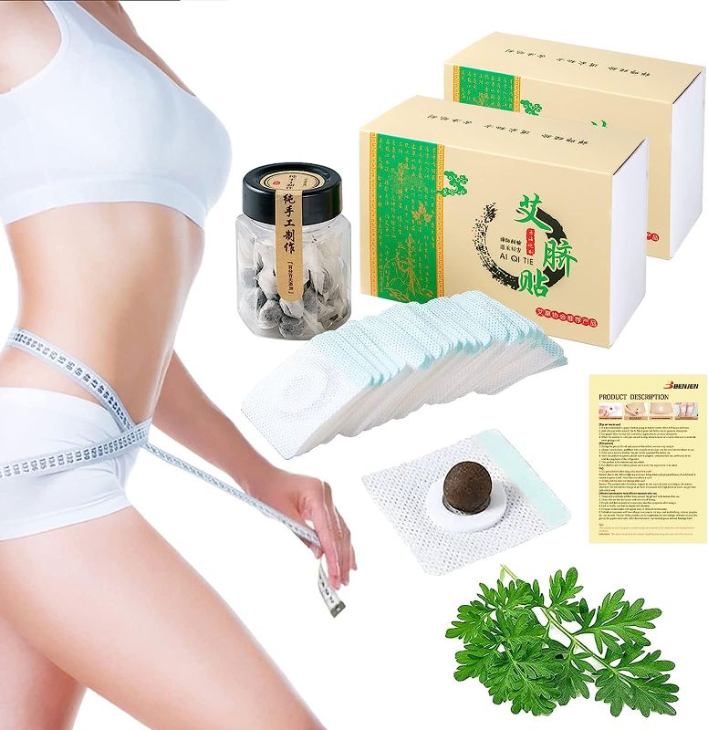 Photo 1 of 2 Boxes Mugwort Belly Patch,60Pcs Natural Wormwood Essence Pills and 60Pcs Belly Sticker, Moxa Hot Moxibustion Navel Wormwood Sticker (60)