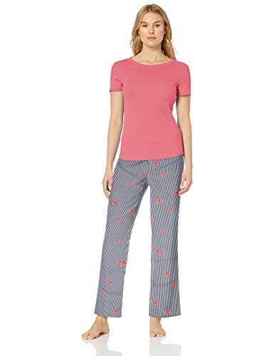 Photo 1 of 2 COUNT.....Amazon Essentials Women's Poplin Sleep Tee and Pant Set Small Blue/Pink, Stripe/Floral SIZE SMALL 