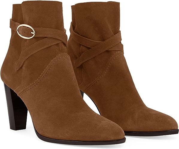 Photo 1 of Rilista Womens Pointed Toe Ankle Booties Chunky Block Heel Buckle Strap Faux Suede Dress Boot Shoes SIZE 6.5 