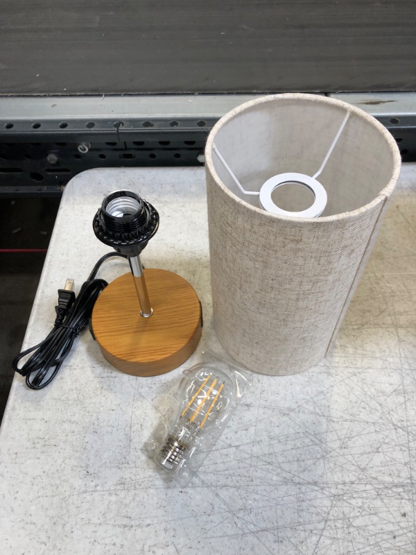 Photo 1 of YUESUO ?Upgraded? Bedside Lamp Touch Control Table Lamp with USB A+C Charging Ports & AC Outlet 3-Way Dimmable Nightstand Lamp with Linen Fabric Shade for Bedroom Living Room(E26 Light Bulb Included) Caramel Wood