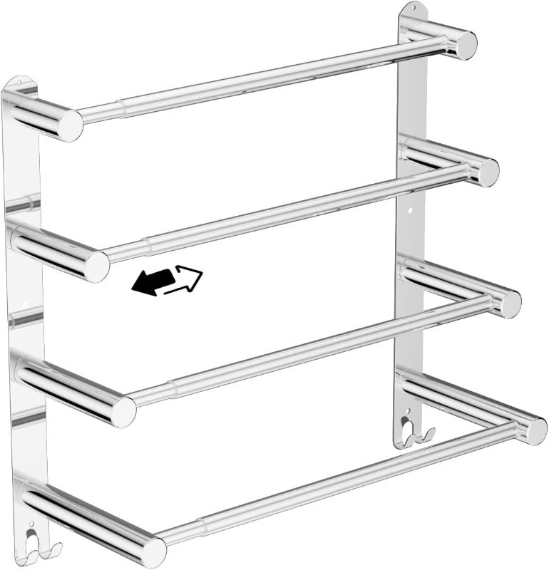 Photo 1 of 4-Tier Adjustable Ladder Bath Towel Bar 16 to 27.6 Inch, ZUEXT Polish Chrome Stainless Steel Towel Holder, Wall Mounted Stair Towel Rod for Bathroom Kitchen, Strechable Towel Rail Racks w/Hooks
