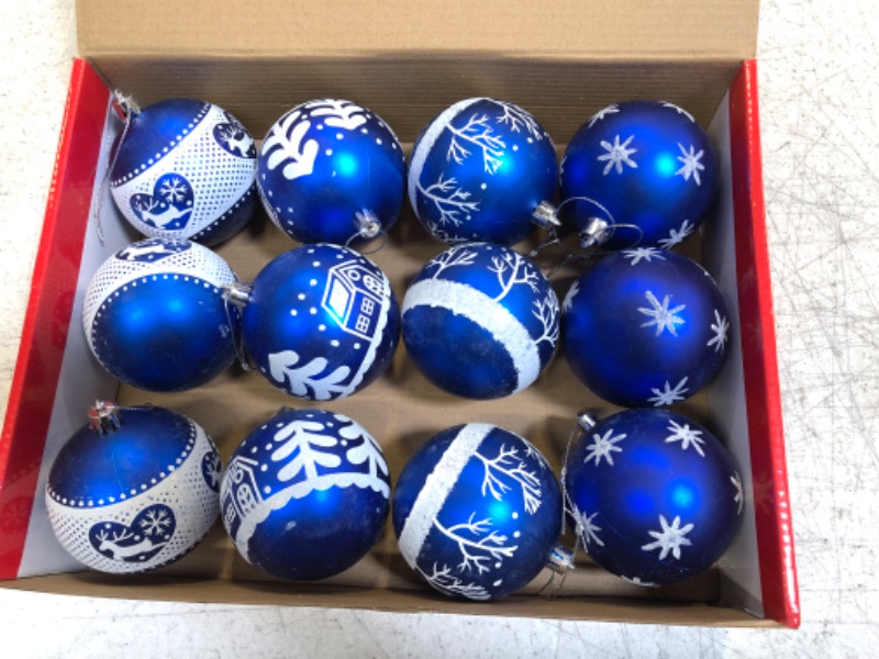Photo 2 of 12-Pack Christmas Balls Ornaments 3.15-Inch Blue Glittered Print Ball for Tree Decoration Shatterproof Hand Painting Hanging Ornaments for Xmas Home Decor Festival Party Holiday
