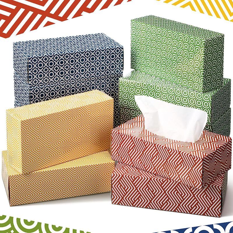 Photo 1 of 12 Pack Facial Tissues 2 Ply Flat Tissue Box Soft Facial Tissues Boxes Bulk for Home Bathroom Living Room Kitchen Office Car School, 130 Sheets Per Box, 1560 Sheets (Colorful Geometric Pattern)
