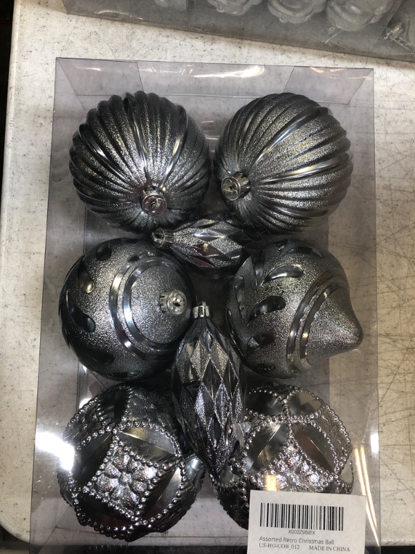 Photo 1 of 3.94" Silver Grey Christmas Ball Ornaments Shatterproof Large Grey Silver Blue Christmas Ornaments Hanging Balls Christmas Tree Decorations Set for Xmas Wedding Holiday Party Home Decor 8PCS Grey-blue 3.94"/8pcs