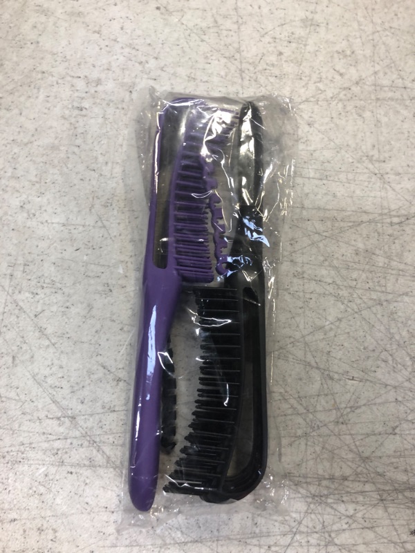 Photo 2 of 2 Pieces Detangling Brush for Afro America/African Hair Textured 3a to 4c Kinky Wavy/Curly/Coily/Wet/Dry/Oil/Thick/Long Hair, Knots Detangler Easy to Clean (Black, Purple)
