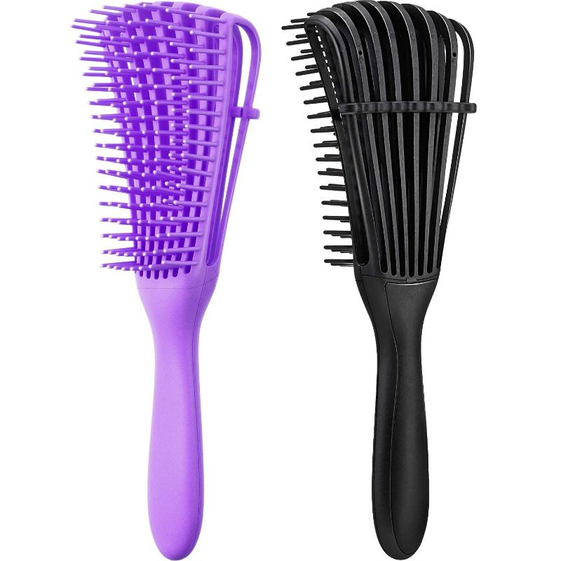 Photo 1 of 2 Pieces Detangling Brush for Afro America/African Hair Textured 3a to 4c Kinky Wavy/Curly/Coily/Wet/Dry/Oil/Thick/Long Hair, Knots Detangler Easy to Clean (Black, Purple)
