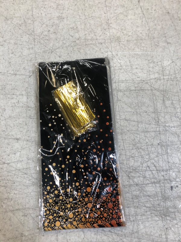 Photo 2 of 150 Pieces Black Cellophane Bags Gold Dots Foil Treat Bags Plastic Party Goody Gift Bags with Twist Ties for Candy Chocolate Bakery Packaging Birthday Graduation Wedding