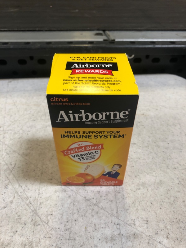 Photo 1 of Airborne 1000mg Chewable Tablets with Zinc, Immune Support Supplement with Powerful Antioxidants Vitamins A C & E - 96 Tablets, Citrus Flavor Citrus 96 Count (Pack of 1). Exp Nov 2023