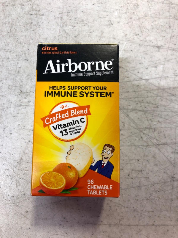 Photo 2 of Airborne 1000mg Chewable Tablets with Zinc, Immune Support Supplement with Powerful Antioxidants Vitamins A C & E - 96 Tablets, Citrus Flavor Citrus 96 Count (Pack of 1) (EXP 11/2023)