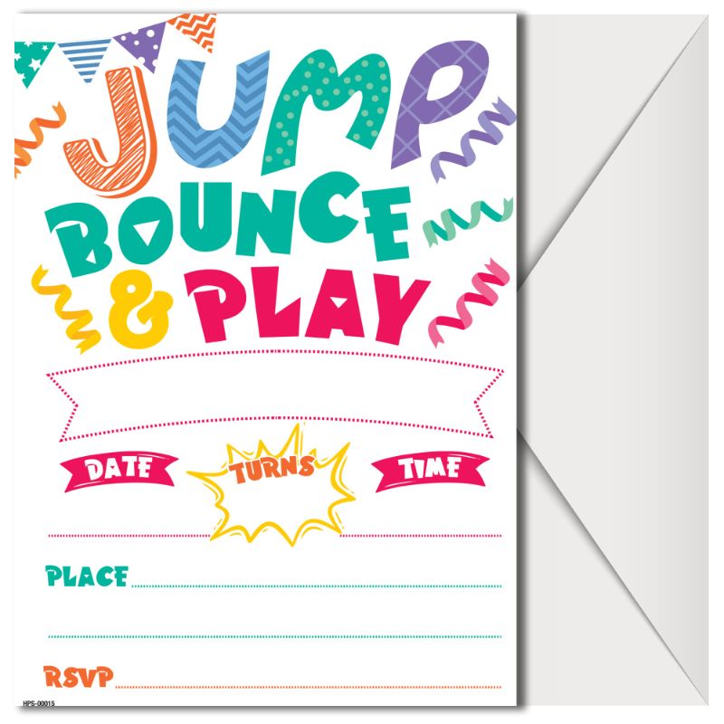 Photo 1 of Trampoline Party Invitations with Envelopes - (Pack of 20) - Bounce Invitations for Boys, Girls, Children, Toddlers and More. Trampoline Party Supplies. Fill in Style