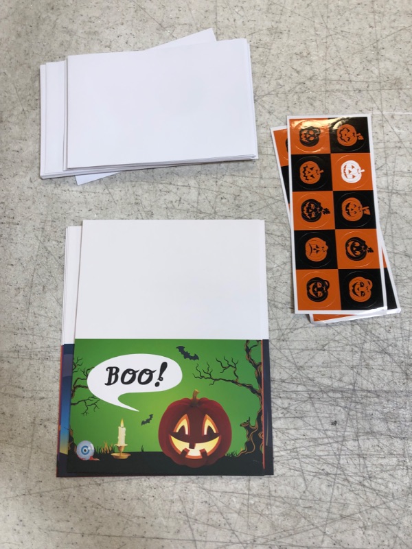 Photo 2 of 20 Sets Halloween Note Cards Halloween Greeting Cards with Envelope and Stickers Halloween Themed Cards Spooky Cards for Halloween Party, Trick or Treat Invitations Classroom Party, 10 Designs