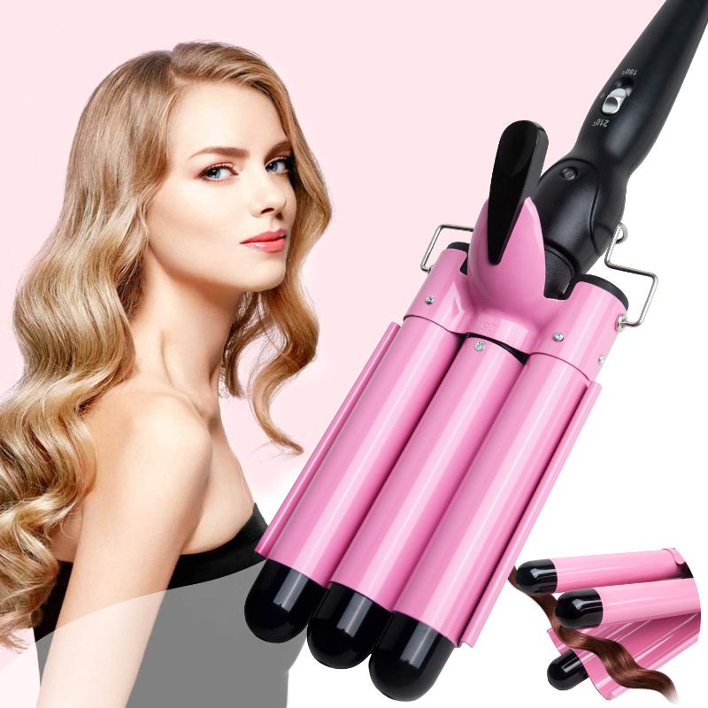 Photo 1 of 3 Barrel Curling Iron Wand Dual Voltage Hair Crimper Temperature Adjustable 25mm Hair Crimper ?1 Inch Ceramic Tourmaline Triple Barrels ?Hair Waving Styling Tools
