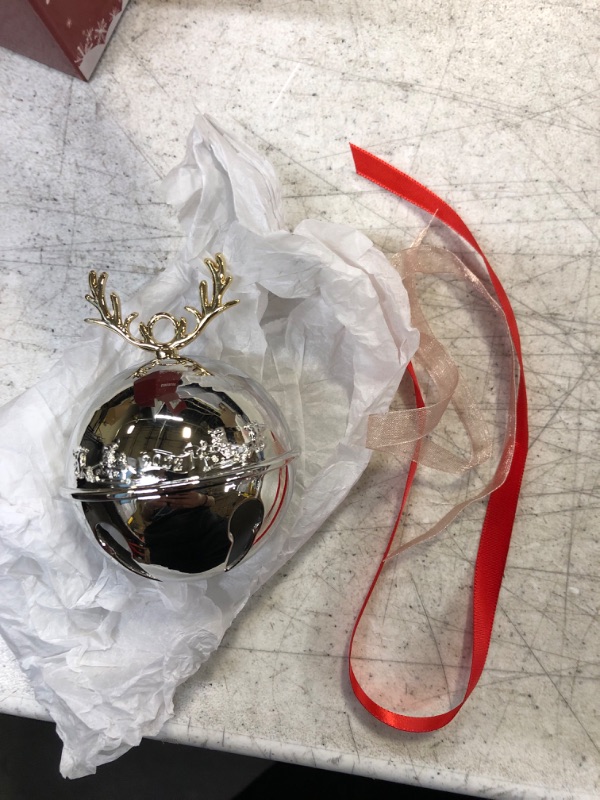 Photo 2 of 2022 Christmas Sleigh Bell Ornament, Christmas Bell Ornament for 2022, Jingle Bell Ornament Decor, Ornaments for Christmas Tree, Annual Bell with Extra Ribbon Sleigh Bell (Golden Antlers)