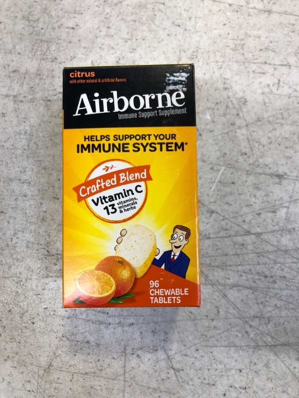 Photo 2 of Airborne 1000mg Chewable Tablets with Zinc, Immune Support Supplement with Powerful Antioxidants Vitamins A C & E - 96 Tablets, Citrus Flavor Citrus 96 Count (Pack of 1) (EXP 11/2023)