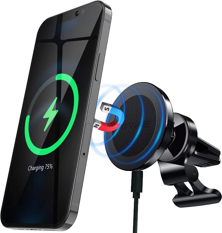 Photo 1 of Magnetic Wireless Car Charger for iPhone 14-15W Fast Charging Car Phone Holder Mount Compatible with iPhone 14/13 / 12 Pro Max Mini, Wireless Car Mount Charger for Mag-Safe (D-Black)
