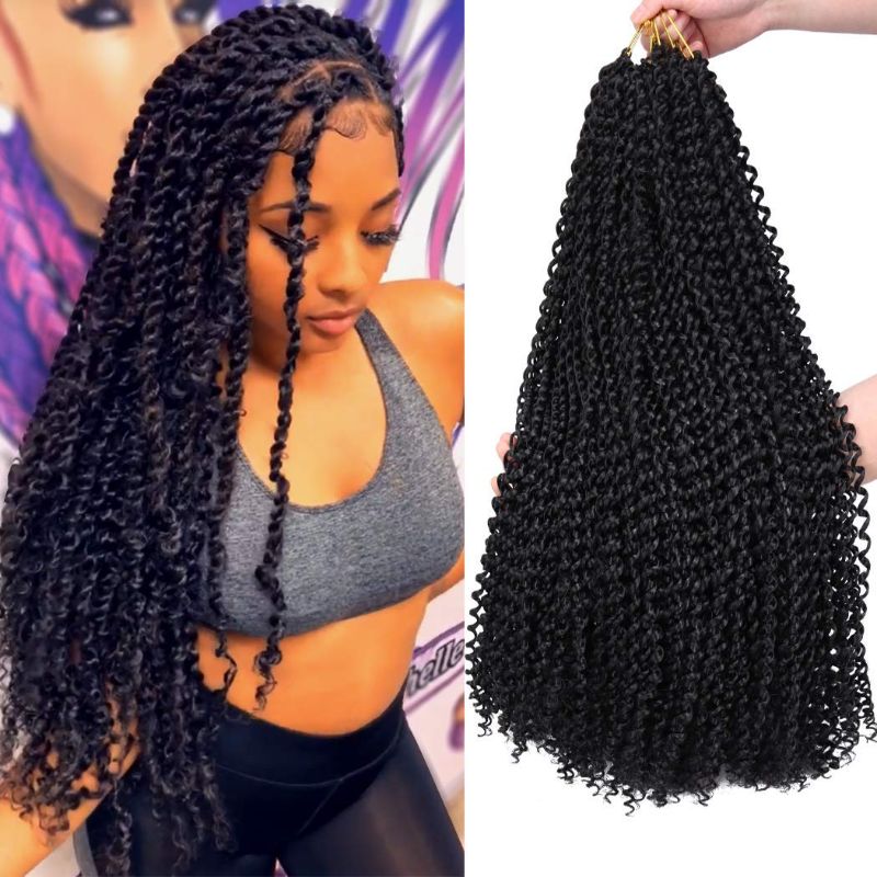 Photo 1 of 7 Packs Passion Twist Hair 22 Inch Water Wave Synthetic Braids for Passion Twist Crochet Braiding Hair Goddess Locs Long Bohemian Curl Hair Extensions (22Strands/Pack, 1B#)
