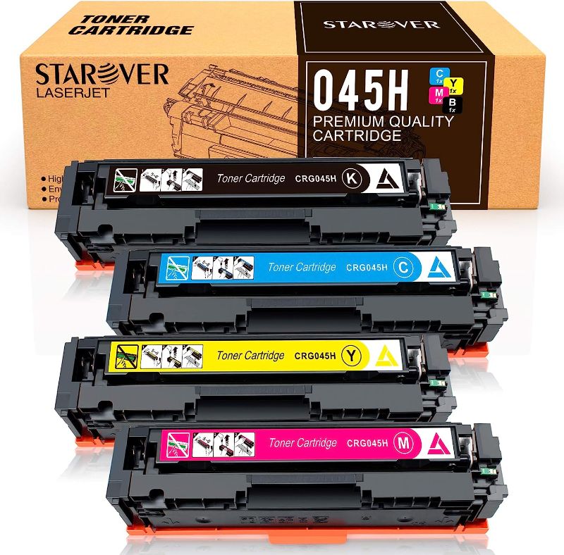 Photo 1 of STAROVER Compatible Toner Cartridges Replacement for Canon 045 045H CRG-045H Toner for Canon Color imageCLASS MF634Cdw MF632Cdw LBP612Cdw LBP612C LBP612 MF632 MF632C 634C MF634 Laser printer (4 Pack)
