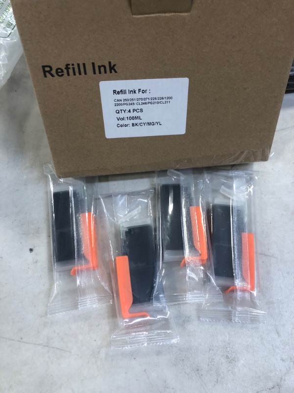 Photo 1 of KSI 5x100ml Ink Refill kit for HP 950 951 932 933 60 61 952 902 901 62 63 64 65 21 22 920 940 934 564 711 970 971 94 95 96 for Refillable Ink Cartridges 4 Color Set (2BK,C,M,Y) 2BK C M Y