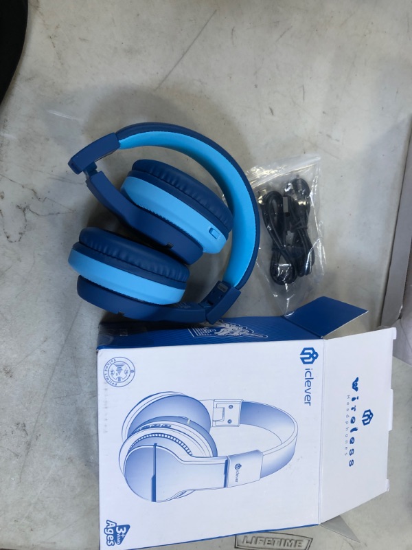 Photo 2 of iClever BTH12 Kids Bluetooth Headphones,Colorful LED Lights Wireless Kids Headphones,74/85/94dB Volume Limited,55H Playtime,Bluetooth 5.2,Over Ear Headphones Built-in Mic for iPad/Tablet/Airplane,Blue