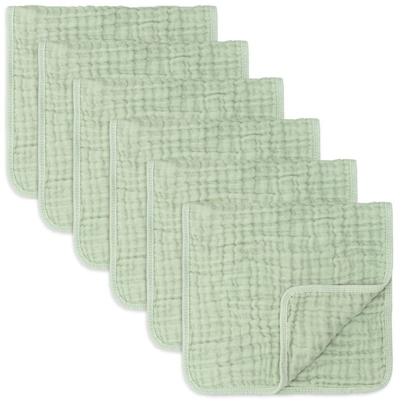 Photo 1 of Comfy Cubs Muslin Burp Cloths Large 100% Cotton Hand Washcloths for Babies, Baby Essentials 6 Layers Extra Absorbent and Soft Boys & Girls Baby Rags for Newborn Registry (Sage, 6-Pack, 20" X10")
