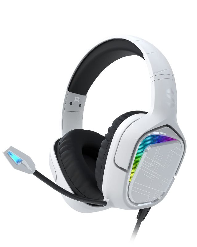 Photo 1 of Black Shark Gaming Headset for PC, PS4, PS5, Xbox, Switch, All-in-1 Gaming Headphones with Ultra-Clear Bendable Mic, 50mm Dynamic Drivers, Noise Isolation Ear Cushions, in-line Controls - White
