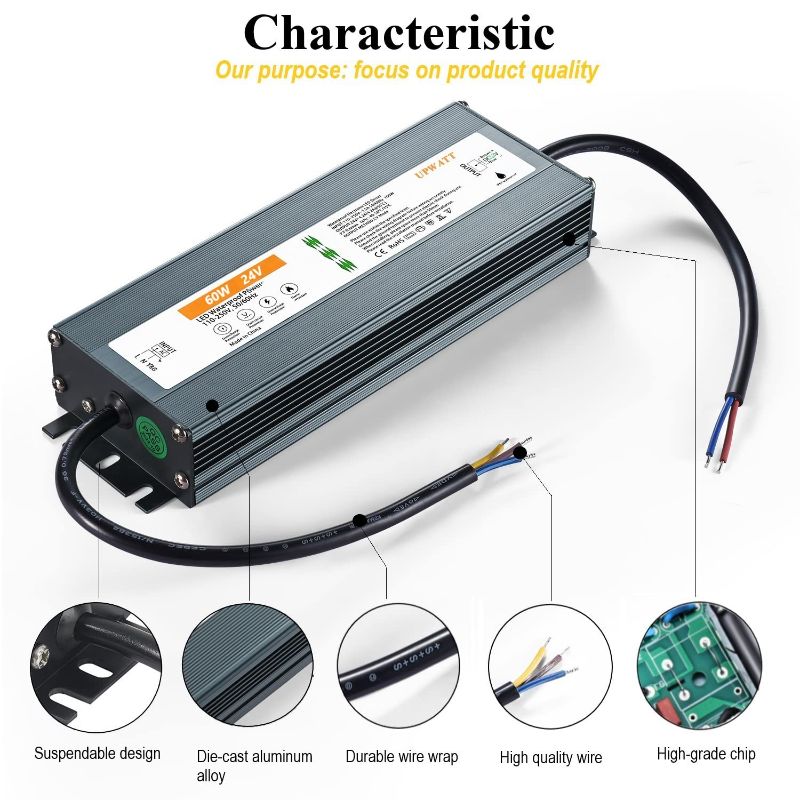 Photo 1 of UPWATT LED Driver 60 Watts Waterproof IP67 Power Supply Transformer Adapter 110V-250V AC to 24V DC Low Voltage Output for LED Light, Computer Project, Outdoor Light and Any 24V DC led Lights…………
