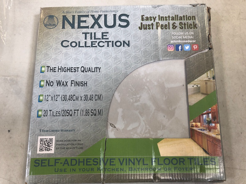 Photo 2 of Achim Home Furnishings FTVMA40220 Nexus 12-Inch Vinyl Tile, Marble Classic White with Grey Veins, 20-Pack, Black/White Vein Marble