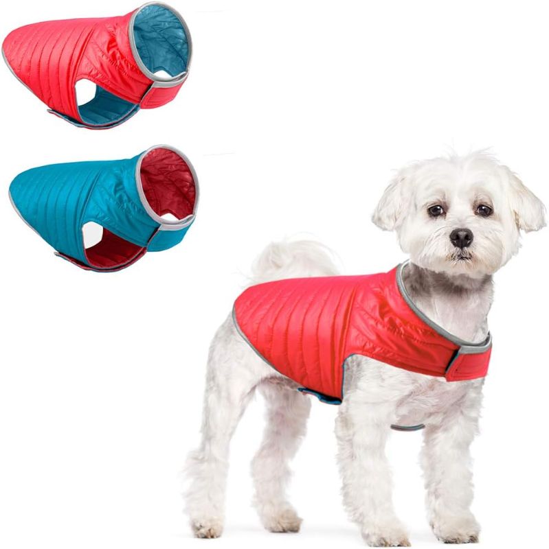 Photo 1 of ACKERPET Reversible Dog Winter Jacket, Reflective Dog Coat Waterproof Winter Pet Vest, Warm Cold Weather Dog Clothes Lightweight Outdoor Apparel for Small Medium and Large Dogs(2x, Red&Blue)

