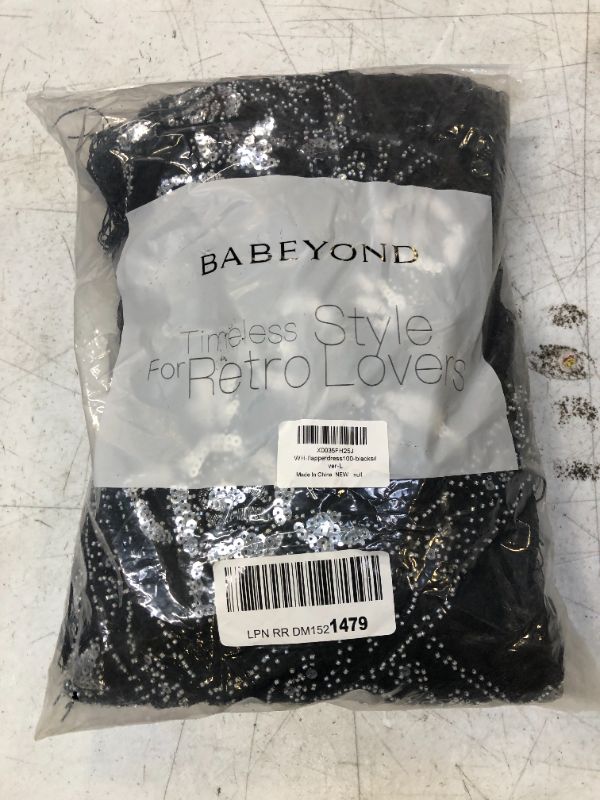 Photo 1 of BABEYOND Women's Flapper Dress 1920s V-Neck Evening Gown Sequin Beaded Maxi Dress for Wedding Black Silver Large