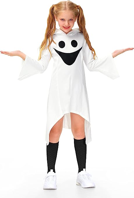 Photo 1 of BesserBay Girls Ghost Costume Bell Sleeve Hoodie Dress 