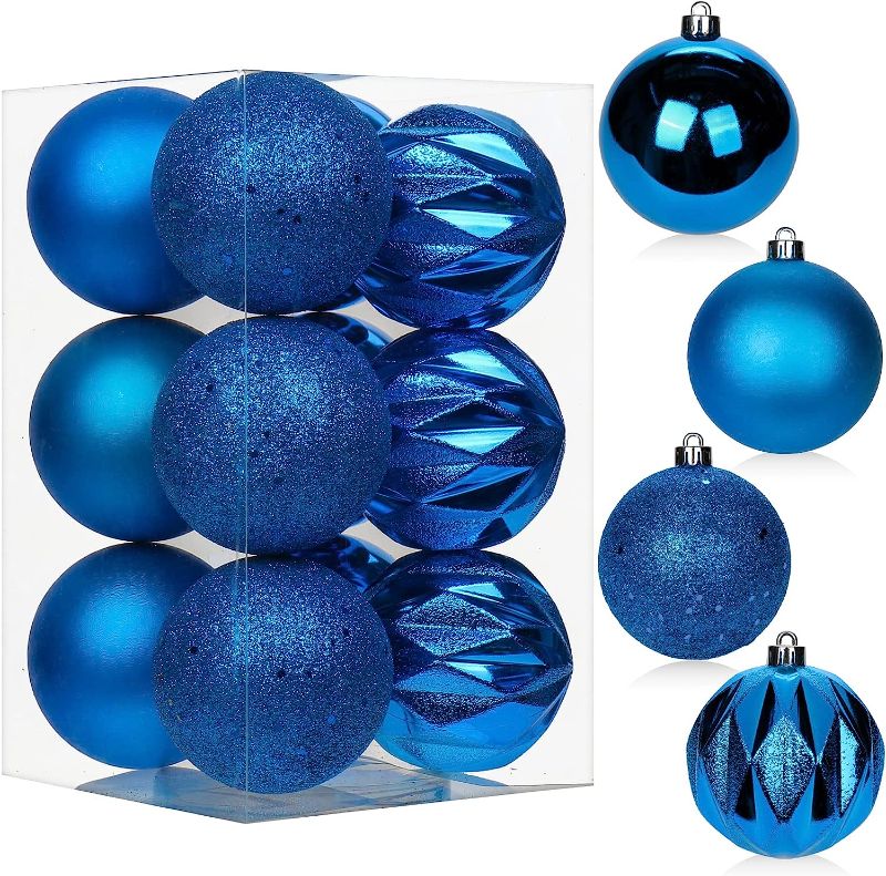 Photo 1 of 12PCS 3.15" Christmas Ball Ornaments Shatterproof Blue Christmas Tree Decorations Xmas Tree Balls Halloween Ornaments Décor
