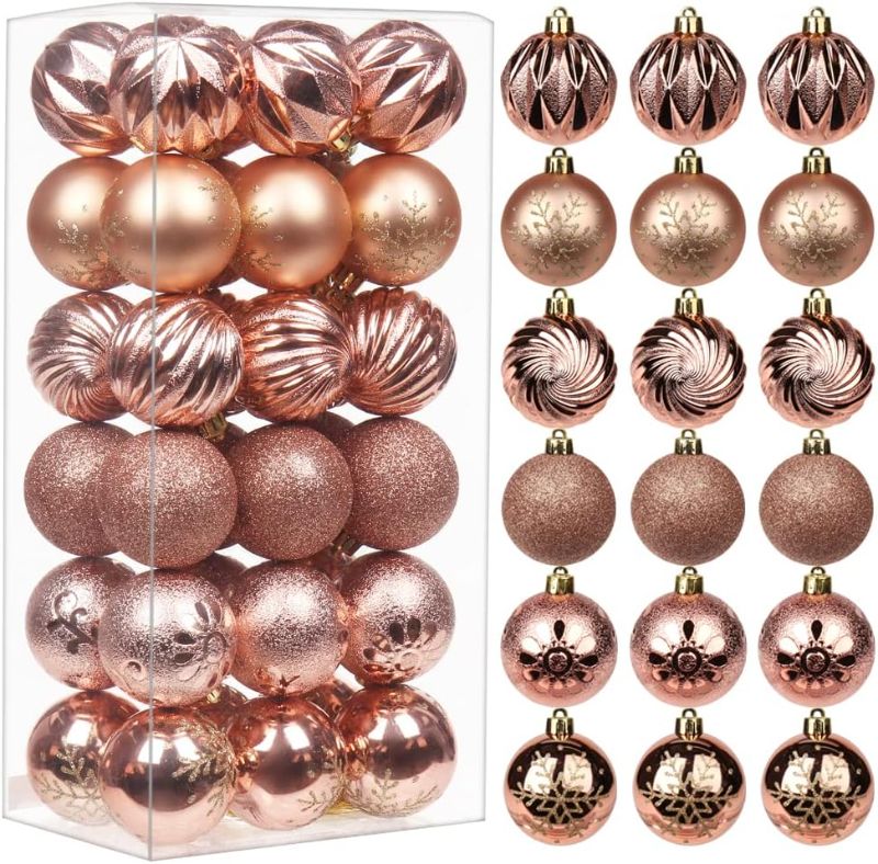 Photo 1 of 2.36" Christmas Ball Ornaments 36 Pcs Christmas Tree Decorations Set Shatterproof Small Rose Gold Christmas Ornaments Balls with Hanging Loop for Holiday Party Wreath Xmas Tree Decor
