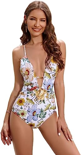 Photo 1 of ERASHE Women One Piece Swimsuit Ruffle Floral Print Halter Backless Tummy Control Bathing Suit - SIZE L 