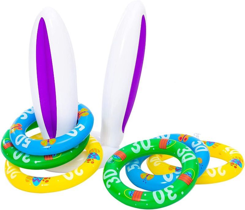 Photo 1 of JOYIN Inflatable Bunny Ear Ring Toss Game (2 Sets & 12 Rings), Inflatable Toss Game, Easter Party Supplies, Indoor and Outdoor Game for Indoor and Outdoor Event
