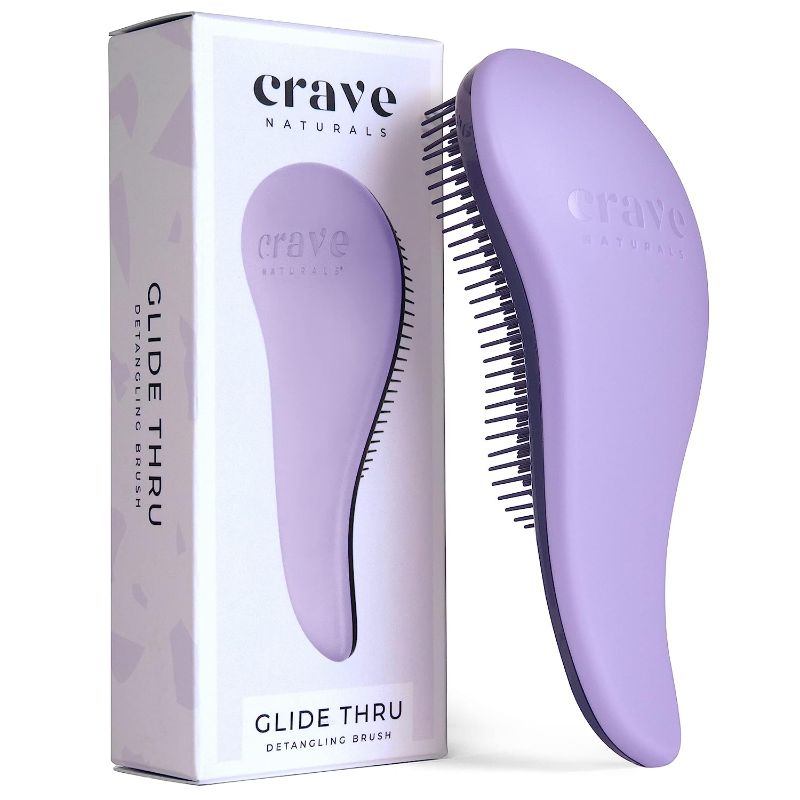 Photo 1 of Crave Naturals Glide Thru Detangling Brush for Adults & Kids Hair - Detangler Brush for Natural, Curly, Straight, Wet or Dry Hair - Hairbrush for Men & Women, Little Girl Hair Accessories, 1pk, Purple
