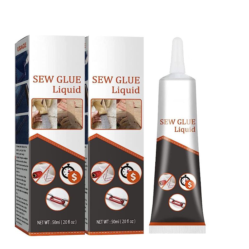 Photo 1 of 2023 New Sew Glue,2Pcs Cloth Repair Sew Glue,Permanent Fixes on All Fabrics for Clothing Permanent Washable for All Fabrics (2x50ml)
