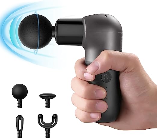 Photo 1 of Mini Massage Gun- Kebor Portable Deep Percussion Massager, Handheld Electric Muscle Massagers with 5 Intensities, 4 Heads, USB Charging- for Home Gym Outdoors
