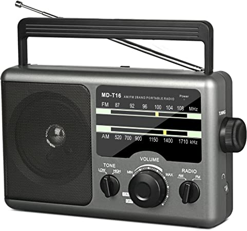 Photo 1 of AM FM Portable Radio Battery Operated Radio by 4X D Cell Batteries Or AC Power Transistor Radio with and Big Speaker, Standard Earphone Jack, High/Low Tone Mode, Large Knob