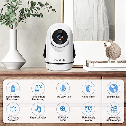 Photo 1 of Firskids Baby Monitor no WiFi, 5” Large Display Video Baby Monitor with Camera and Audio, Remote Pan-Tilt-Zoom Camera, Night Vision, VOX, Two Way Audio, Temperature Display, Lullaby, 960ft Range