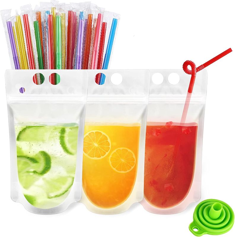 Photo 1 of 200Pcs Reusable Drink Pouches Clear Drink Bags with Disposable Plastic 