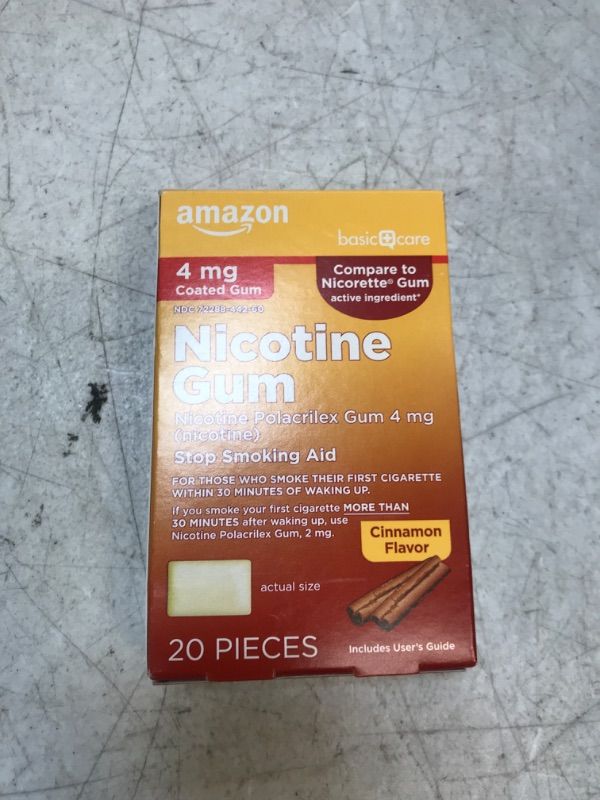 Photo 2 of Amazon Basic Care Nicotine Polacrilex Gum Cinnamon 4 Mg, 20 Count 20 Count (Pack of 1)