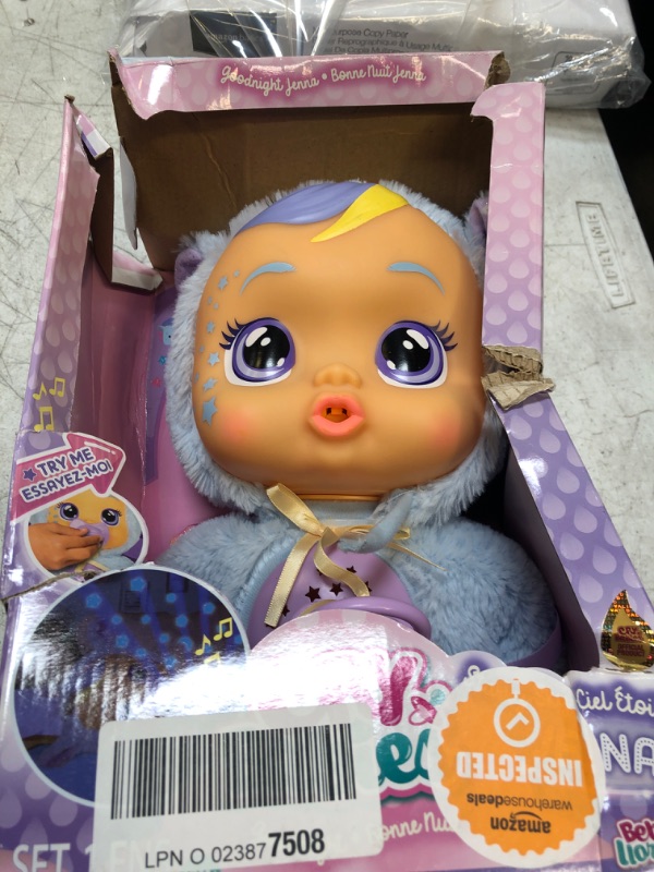 Photo 2 of Cry Babies Goodnight Starry Sky Jenna - 12" Sleepytime Baby Doll | Plays 5 Lullabies and Night Light Starry Sky Projection , Blue