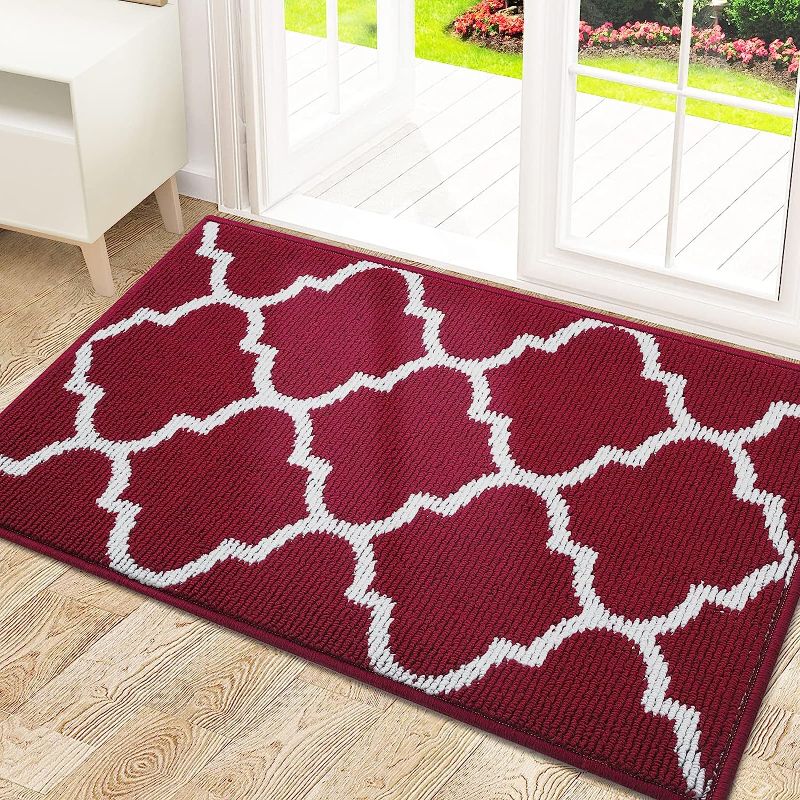 Photo 1 of  Indoor Door Mat, Non-Slip Absorbent Resist Dirt Entrance Mat, Washable Low-Profile Inside Floor Mat Doormats for Entryway, Red
 