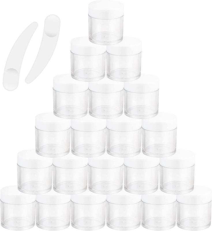 Photo 1 of 100 Pcs Empty 10Grams Cosmetic Round Jars, Sample Pots, Travel Pots with Spatula for Cosmetics, Nail Powder, Beads, Rhinestones, DIY Makeup Creams(White) (100, 10g)